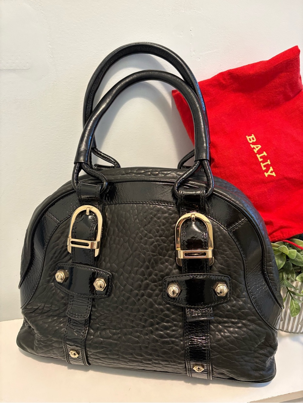 Bally Black Leather Top-Handle Dome Bag EUC